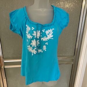 Adobe Rose • Vintage Top,cotton,  blue, size L
